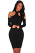 Black Knit Ribbed Choker Off Shoulder Dress